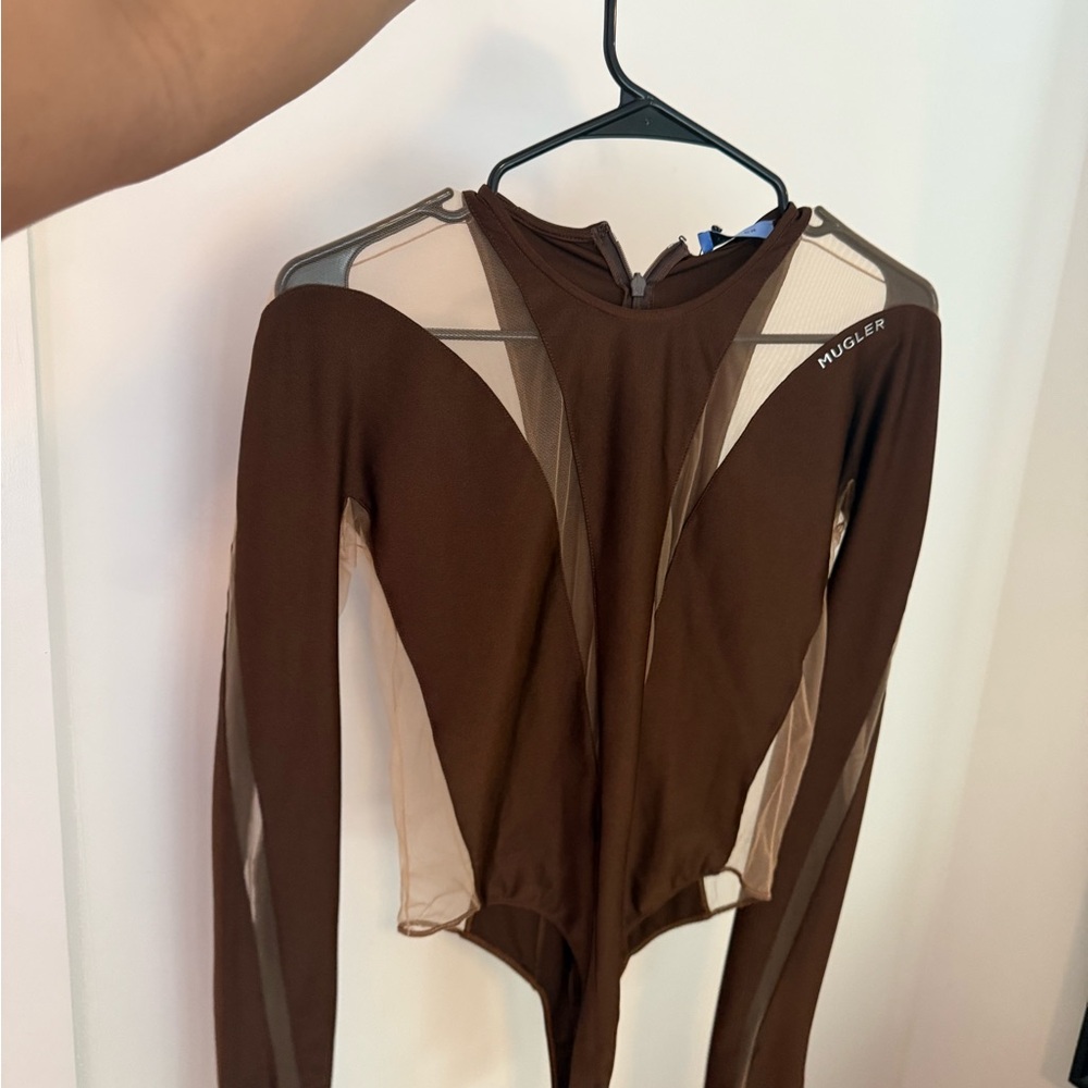 Brown Mugler Mesh Panel Top